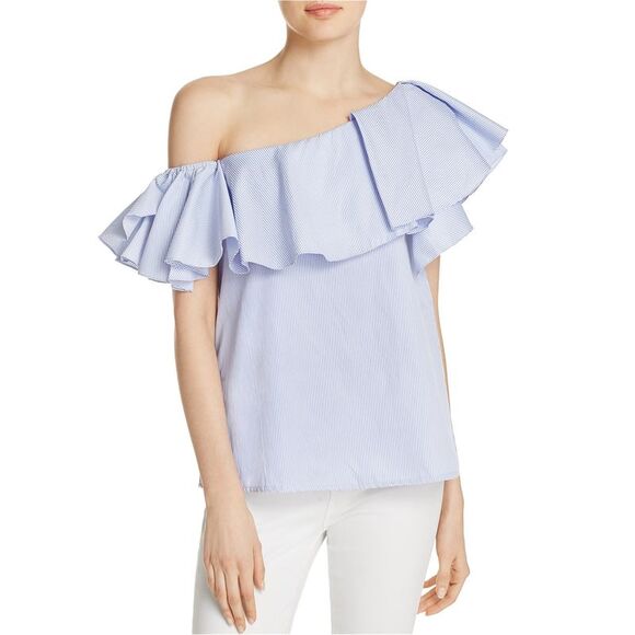 MLM Label Womens Ruffle One Shoulder Blouse, Blue, NWT - Picture 1 of 1